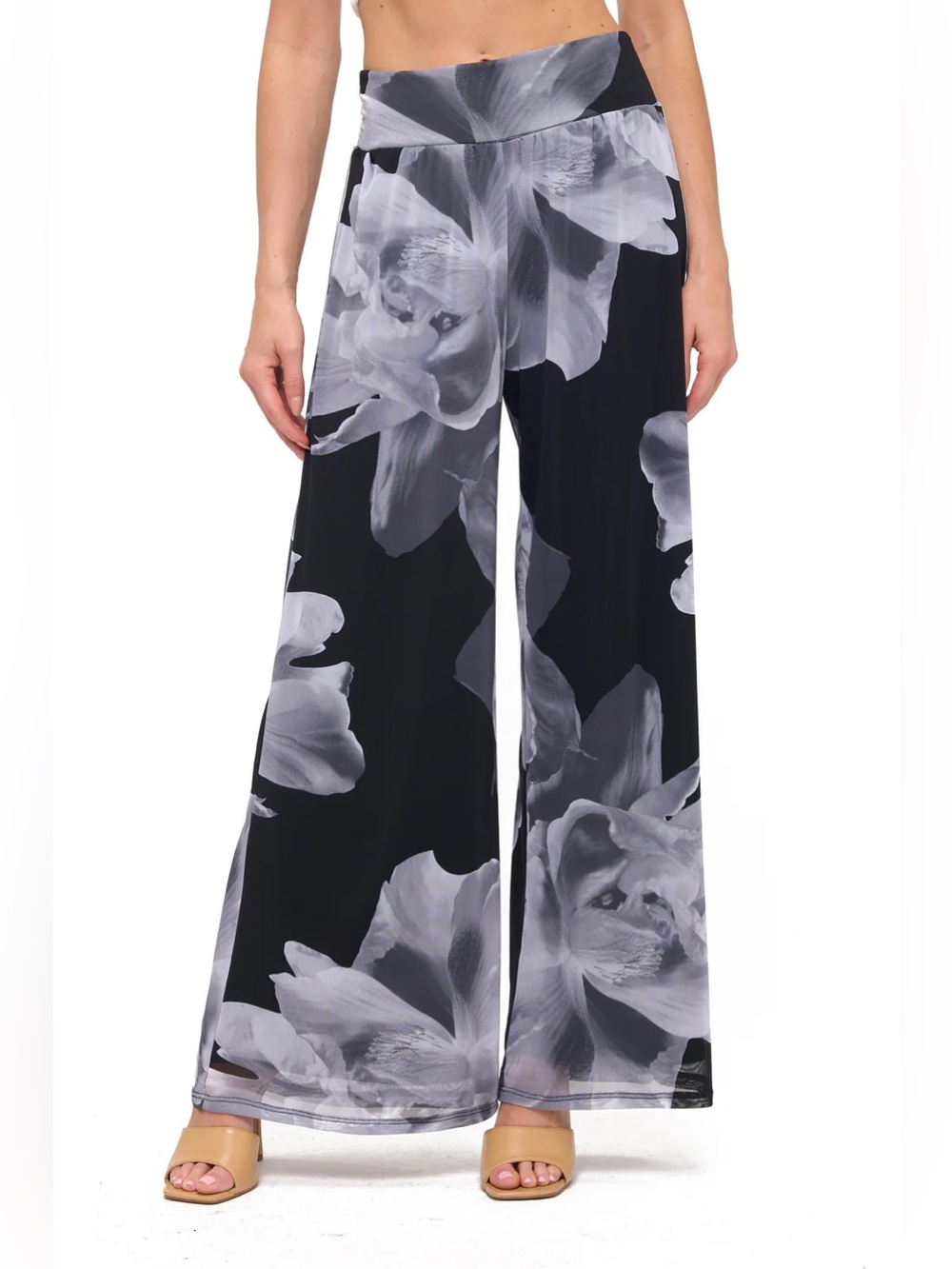 Ariella Black Wide-Leg Floral Palazzo Pants
